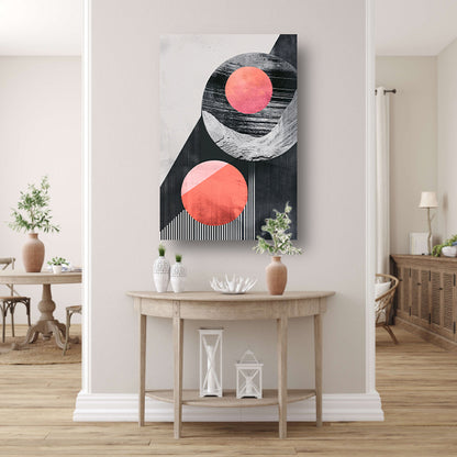 Abstract Vormen in Roze en Zwart canvas met baklijst