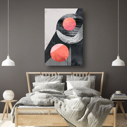 Abstract Vormen in Roze en Zwart canvas met baklijst