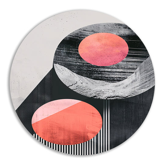 Abstract Vormen in Roze en Zwart aluminium muurcirkel