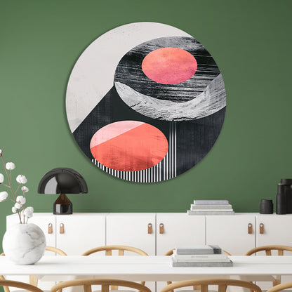 Abstract Vormen in Roze en Zwart aluminium muurcirkel