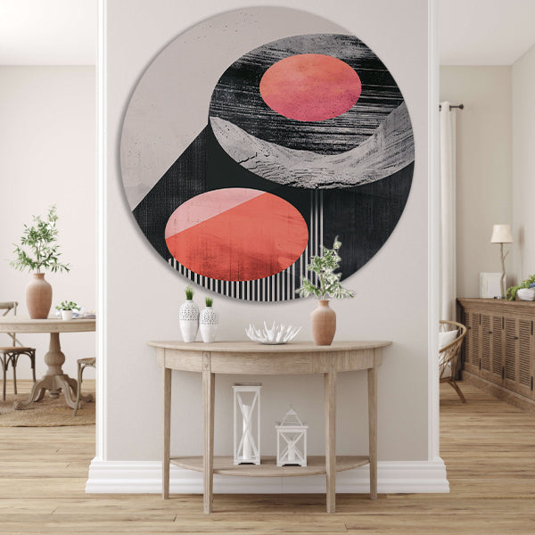 Abstract Vormen in Roze en Zwart aluminium muurcirkel