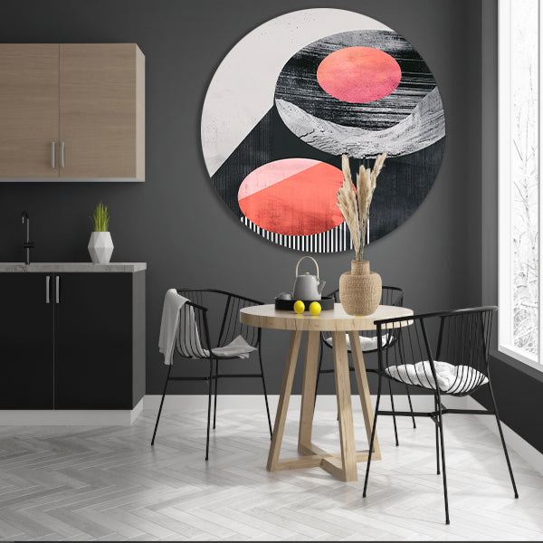 Abstract Vormen in Roze en Zwart aluminium muurcirkel