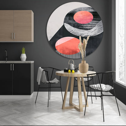 Abstract Vormen in Roze en Zwart aluminium muurcirkel