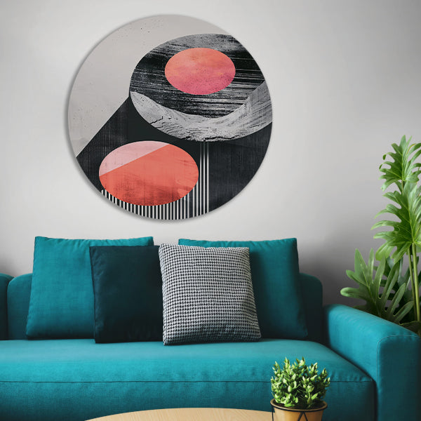 Abstract Vormen in Roze en Zwart aluminium muurcirkel