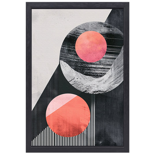 Abstract Vormen in Roze en Zwart canvas met baklijst