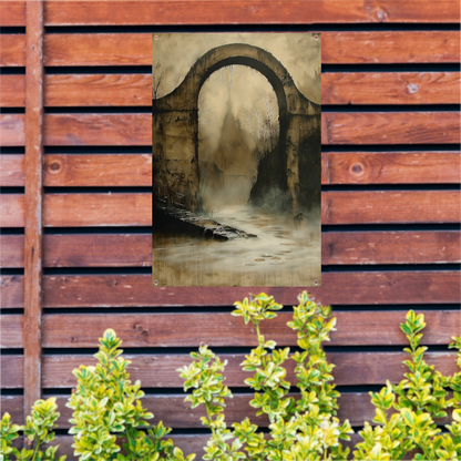 Mystiek verlaten landschap met oude brug tuinposter