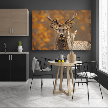 Majestueus hert in natuurlijke sepia tonen canvas met baklijst