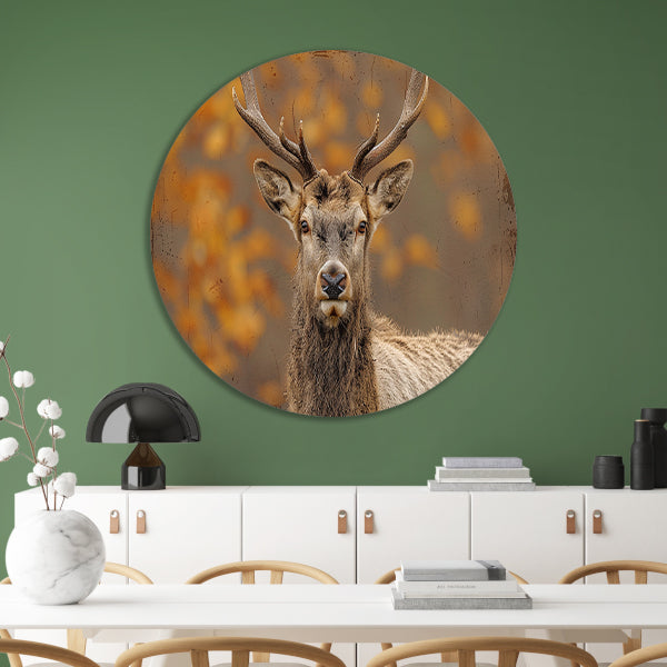 Majestueus hert in natuurlijke sepia tonen aluminium muurcirkel