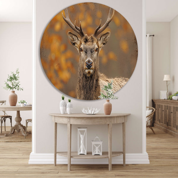 Majestueus hert in natuurlijke sepia tonen aluminium muurcirkel