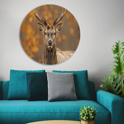 Majestueus hert in natuurlijke sepia tonen aluminium muurcirkel