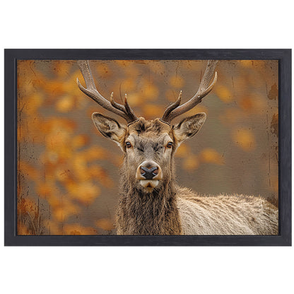 Majestueus hert in natuurlijke sepia tonen canvas met baklijst