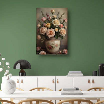 Vintage vaas met romantische rozen canvas