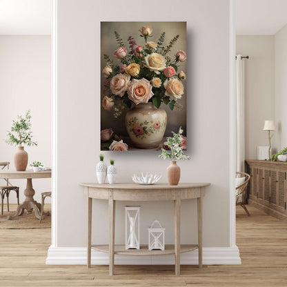 Vintage vaas met romantische rozen canvas