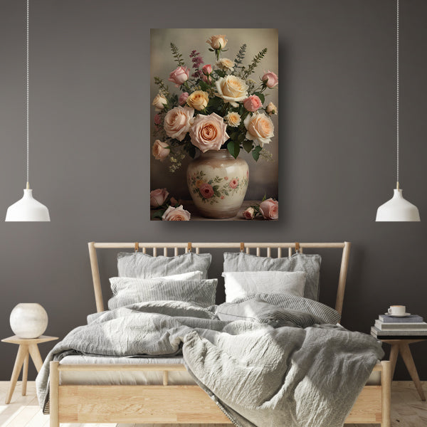 Vintage vaas met romantische rozen canvas