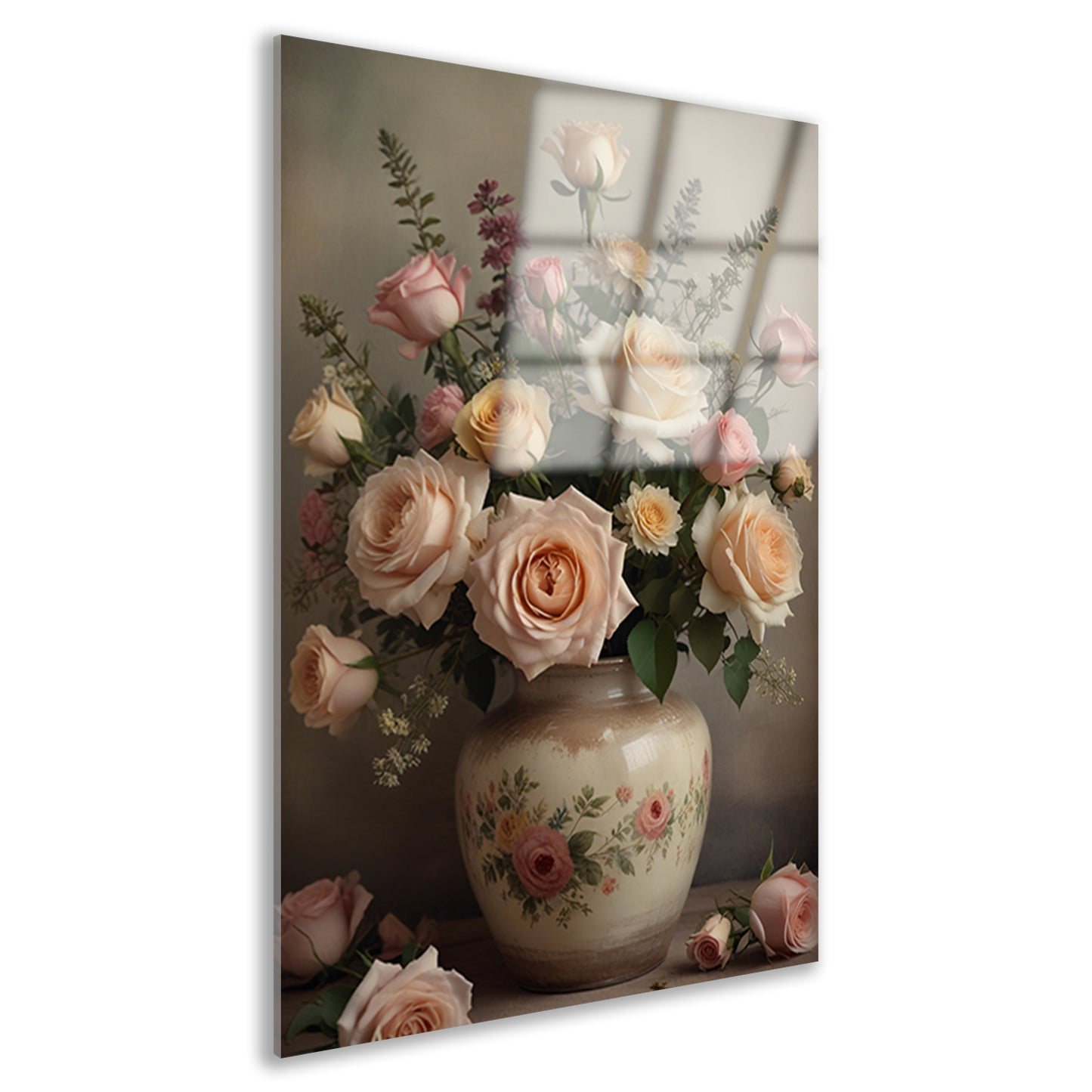 Vintage vaas met romantische rozen acrylglas