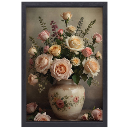 Vintage vaas met romantische rozen canvas met baklijst