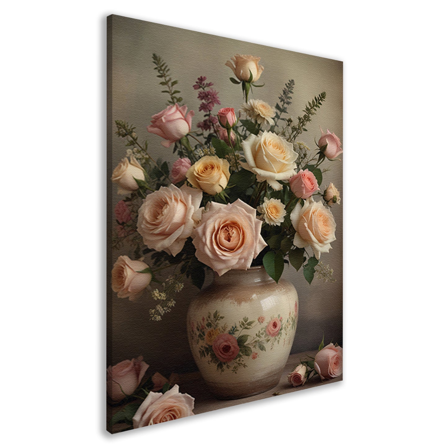 Vintage vaas met romantische rozen canvas