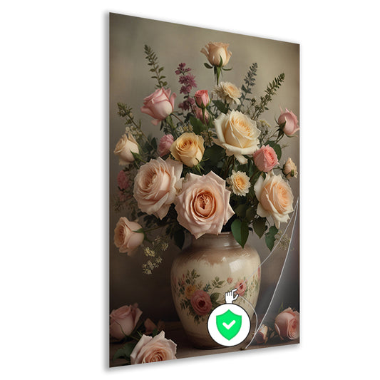 Vintage vaas met romantische rozen poster