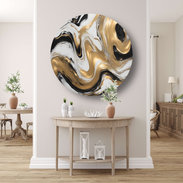 Dynamische Golvende Gouden Abstractie forex muurcirkel