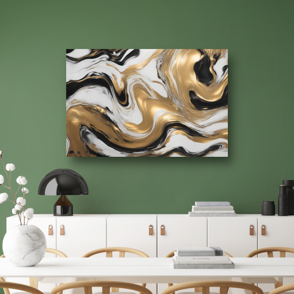 Dynamische Golvende Gouden Abstractie canvas met baklijst