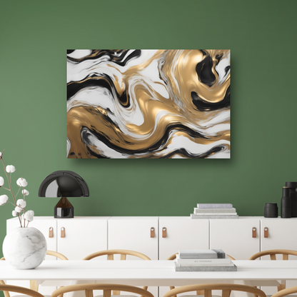 Dynamische Golvende Gouden Abstractie canvas met baklijst