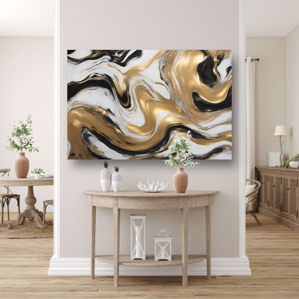 Dynamische Golvende Gouden Abstractie canvas met baklijst