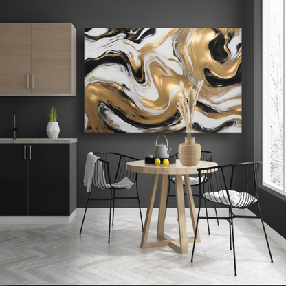 Dynamische Golvende Gouden Abstractie canvas met baklijst
