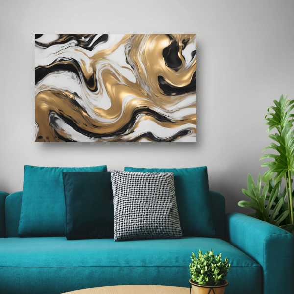 Dynamische Golvende Gouden Abstractie canvas met baklijst