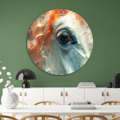 Oog omringd door vurige gloed aluminium muurcirkel