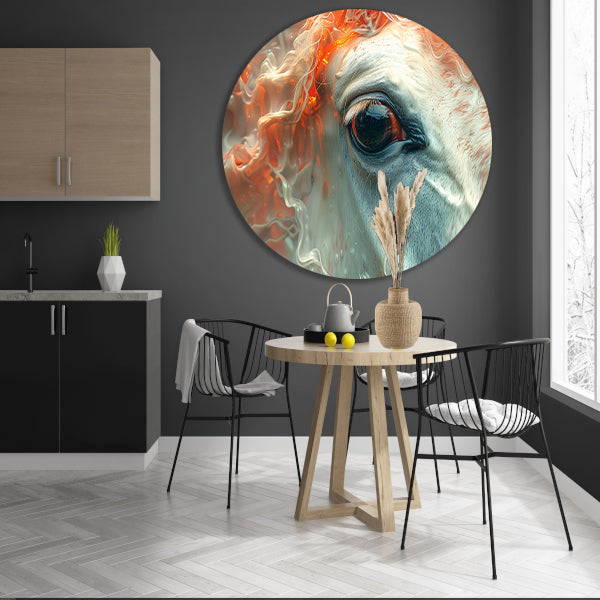 Oog omringd door vurige gloed aluminium muurcirkel