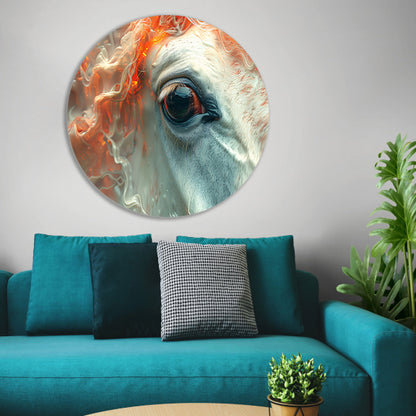 Oog omringd door vurige gloed aluminium muurcirkel