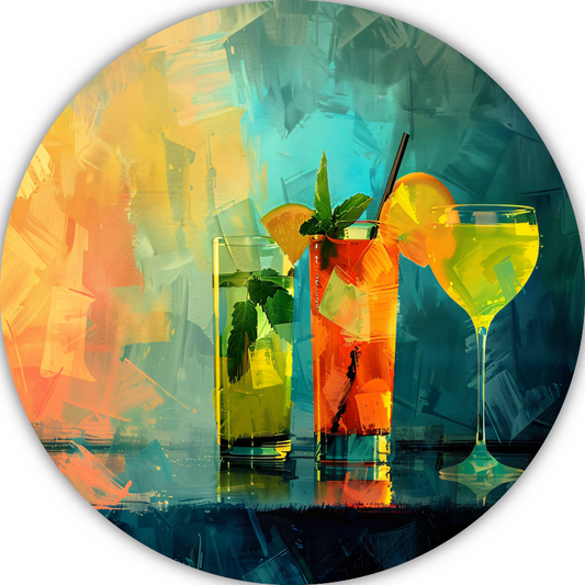 Drie cocktails stilleven aluminium muurcirkel