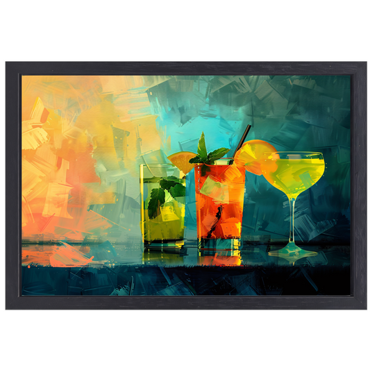 Drie cocktails stilleven canvas met baklijst