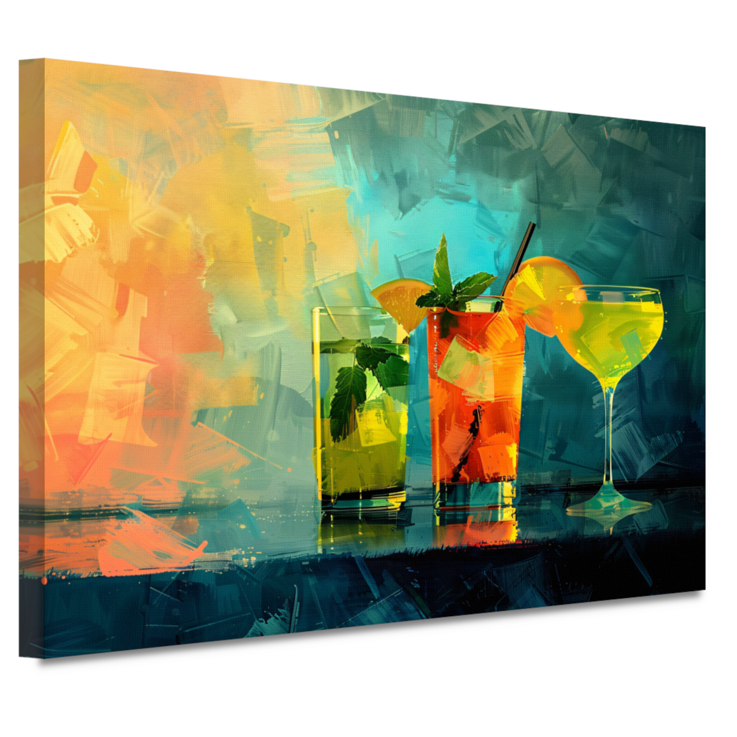 Drie cocktails stilleven canvas