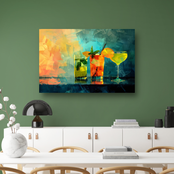 Drie cocktails stilleven canvas