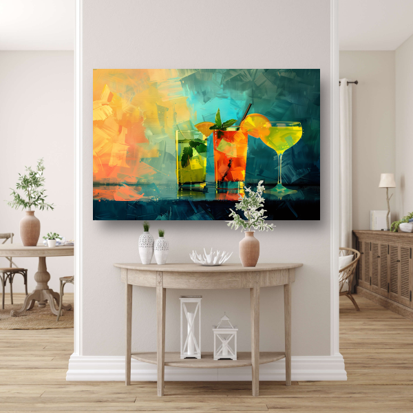 Drie cocktails stilleven canvas