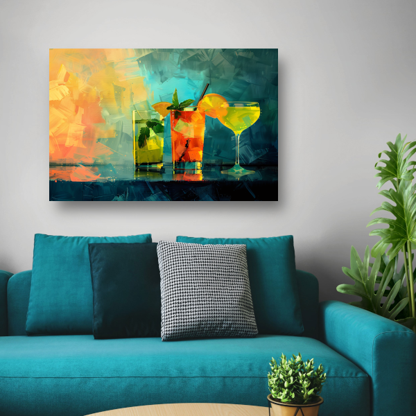 Drie cocktails stilleven canvas