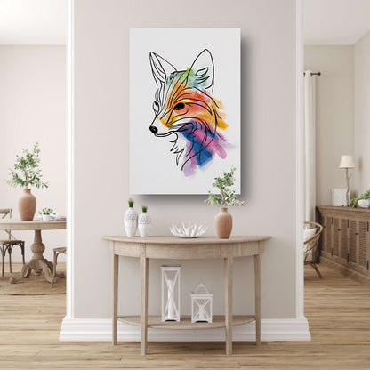 Abstracte waterkleur vos in lijnkunst canvas met baklijst