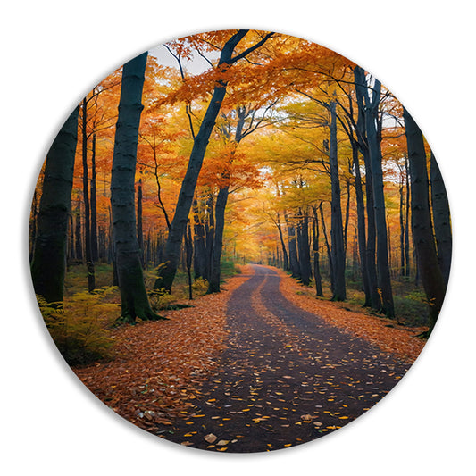 Betoverend herfstbos met kleurrijke bladeren aluminium muurcirkel