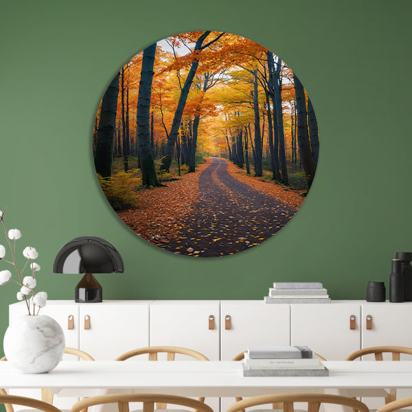 Betoverend herfstbos met kleurrijke bladeren forex muurcirkel