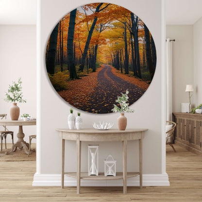 Betoverend herfstbos met kleurrijke bladeren forex muurcirkel