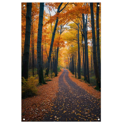 Betoverend herfstbos met kleurrijke bladeren tuinposter