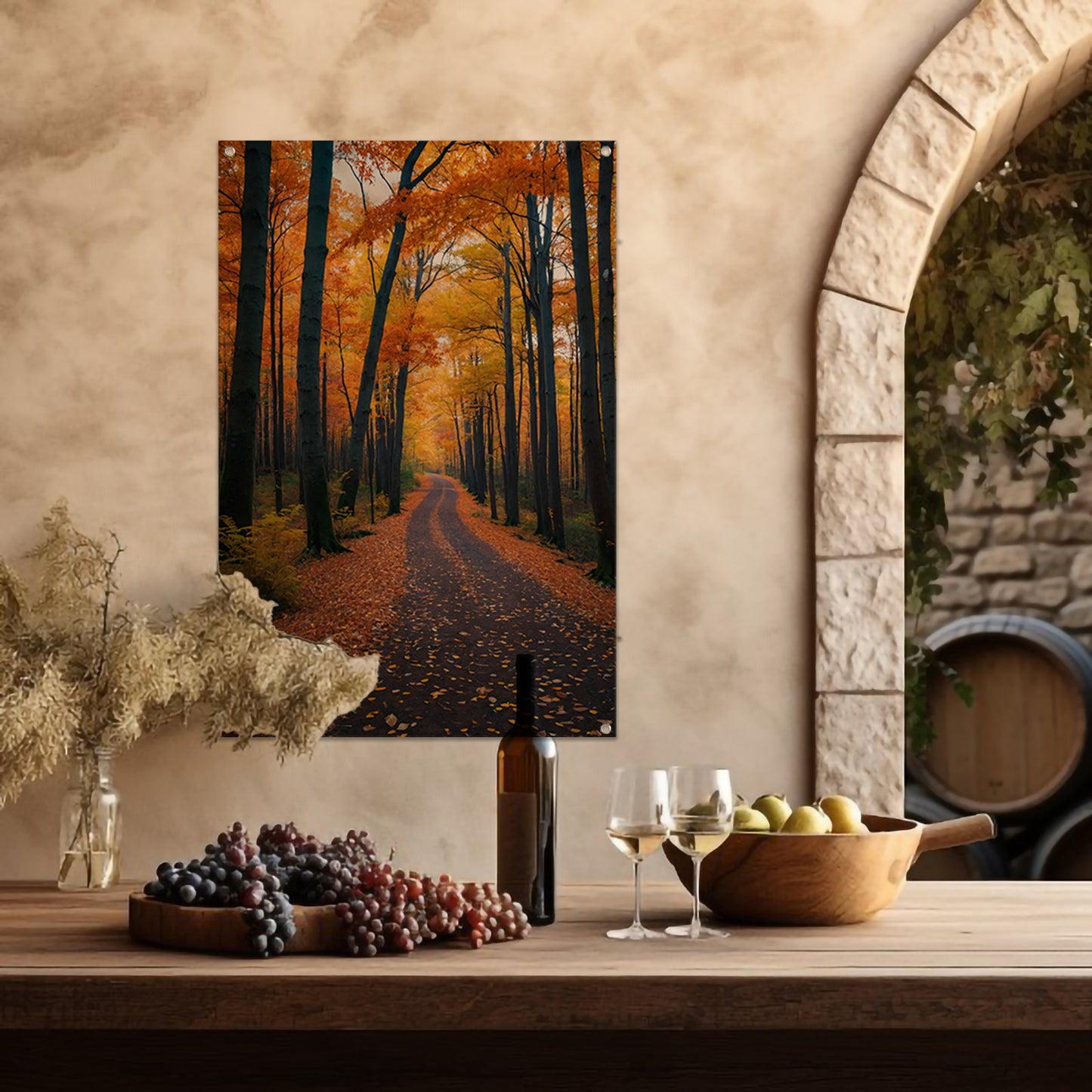 Betoverend herfstbos met kleurrijke bladeren tuinposter