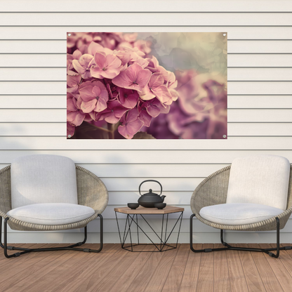 Hortensias in Zacht Roze tuinposter