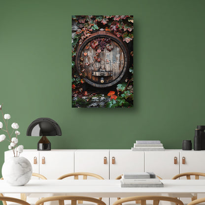 Klassiek  van wijnvat met druiven. canvas met baklijst