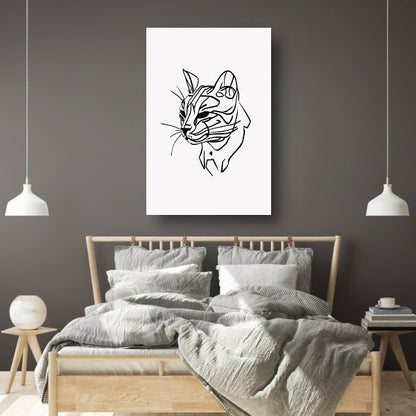 Zwart-witte Abstracte Kattenlijntekening canvas met baklijst