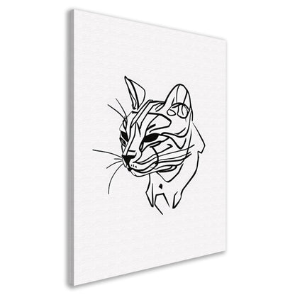 Zwart-witte Abstracte Kattenlijntekening canvas