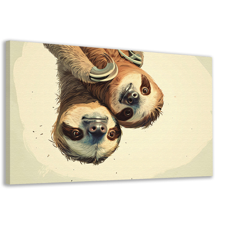 Schattige luiaards hangen ondersteboven samen   canvas