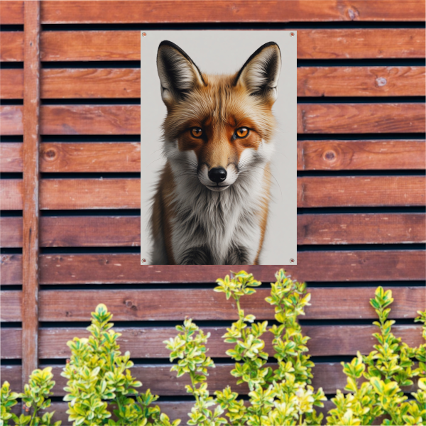Intens Blikkende Vos in Gedetailleerd Portret tuinposter