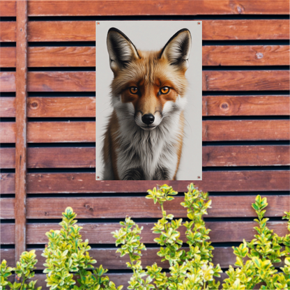 Intens Blikkende Vos in Gedetailleerd Portret tuinposter